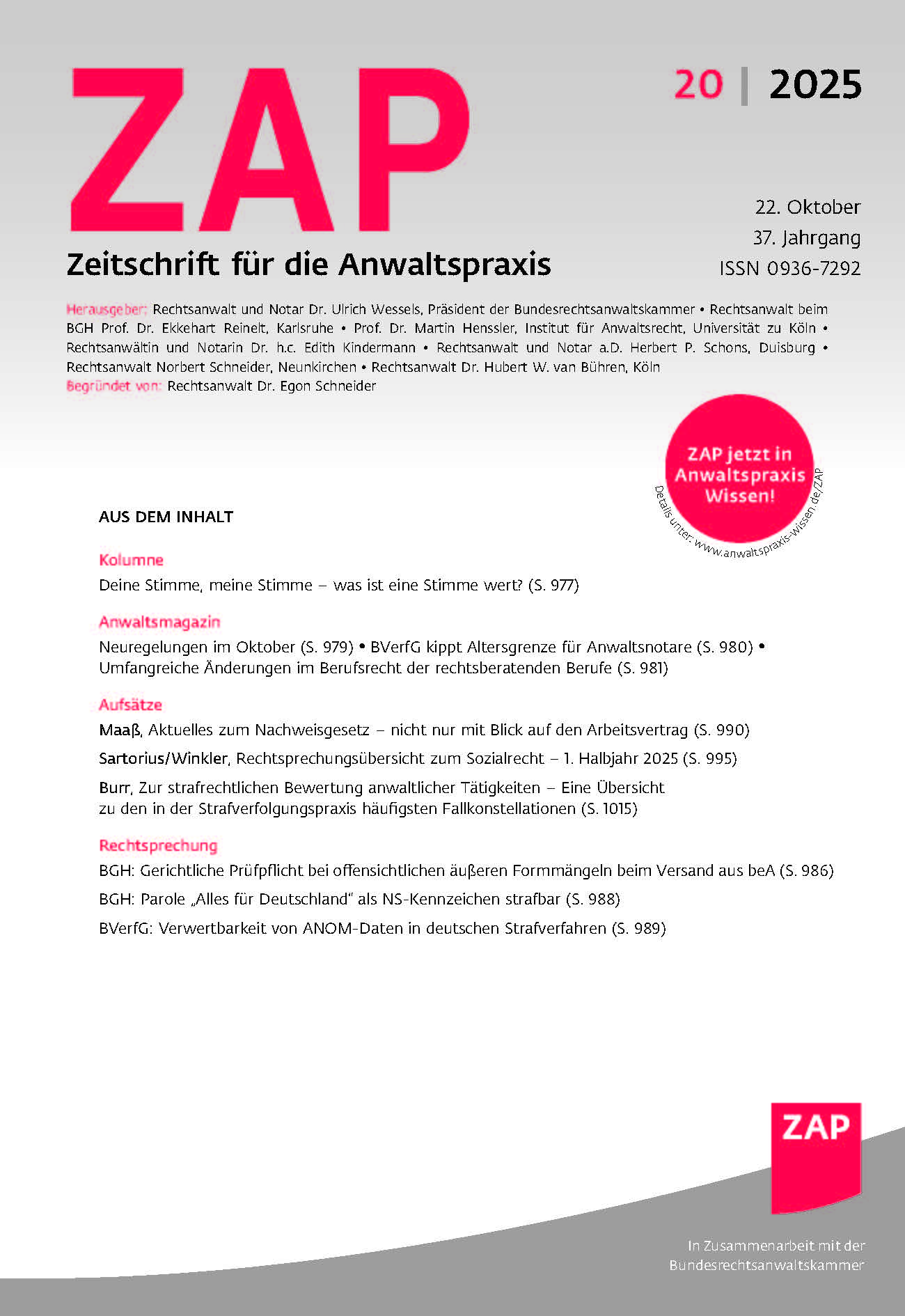ZAP Zeitschrift für die Anwaltspraxis